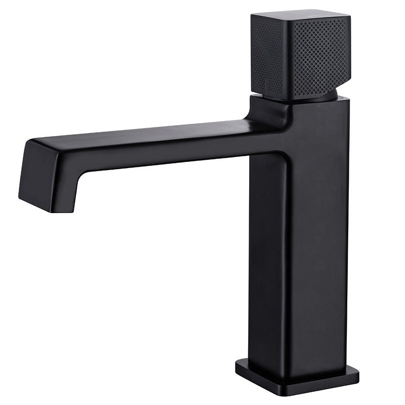 Black square single hole cold and hot countertop basin sink chrome faucet - Korvel