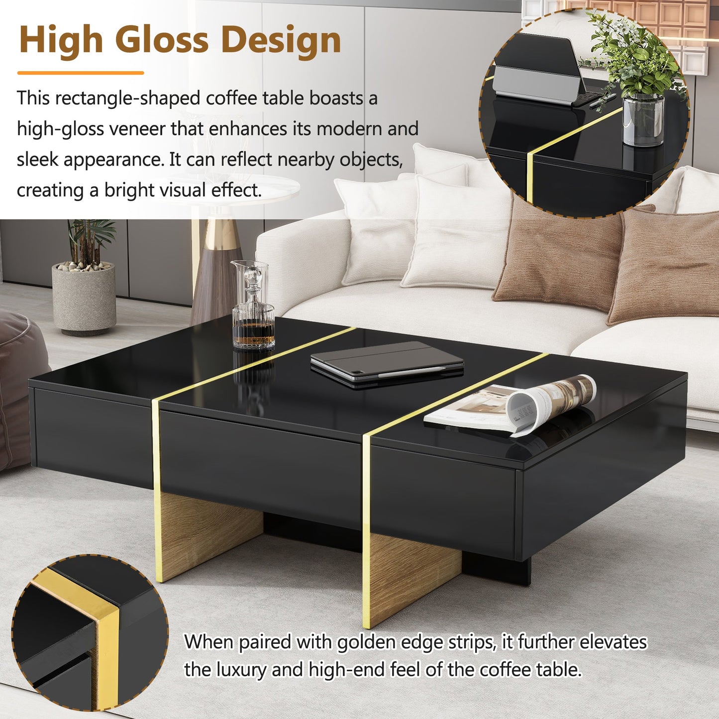 Mesa de café rectangular multifuncional ON-TRANS con cajones