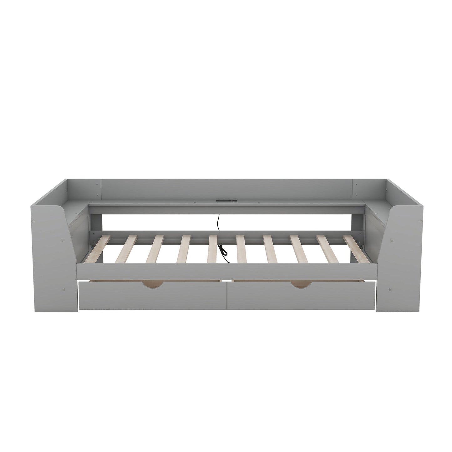 Elegant Twin Size Daybed with Shelves and Charging Station - Gray