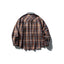 Color blocked denim patchwork brushed plaid shirt for men and women - Korvel