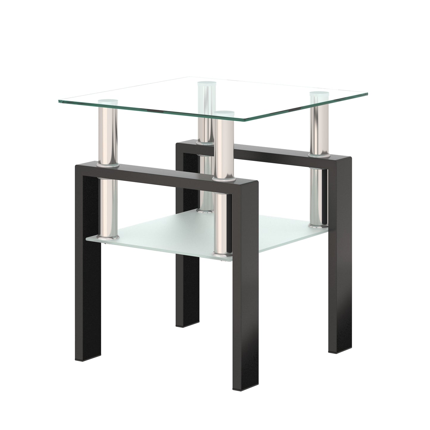 1-Piece Modern Tempered Glass Tea Table Coffee Table End Table, Square Table for Living Room, Transparent/Black - Korvel
