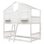 Twin over Twin House Bunk Bed with Roof , Window, Window Box, Door , with Safety Guardrails and Ladder,White - Korvel