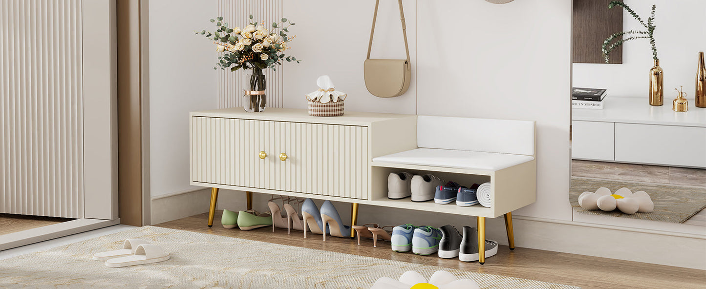 Modern Shoe Storage Bench with Hidden Storage and Upholstered Cushions for Bedside, Living Room and Entryway ((Antique White) - Korvel