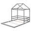Wood Full Size House Bed with Guardrail, Grey - Korvel