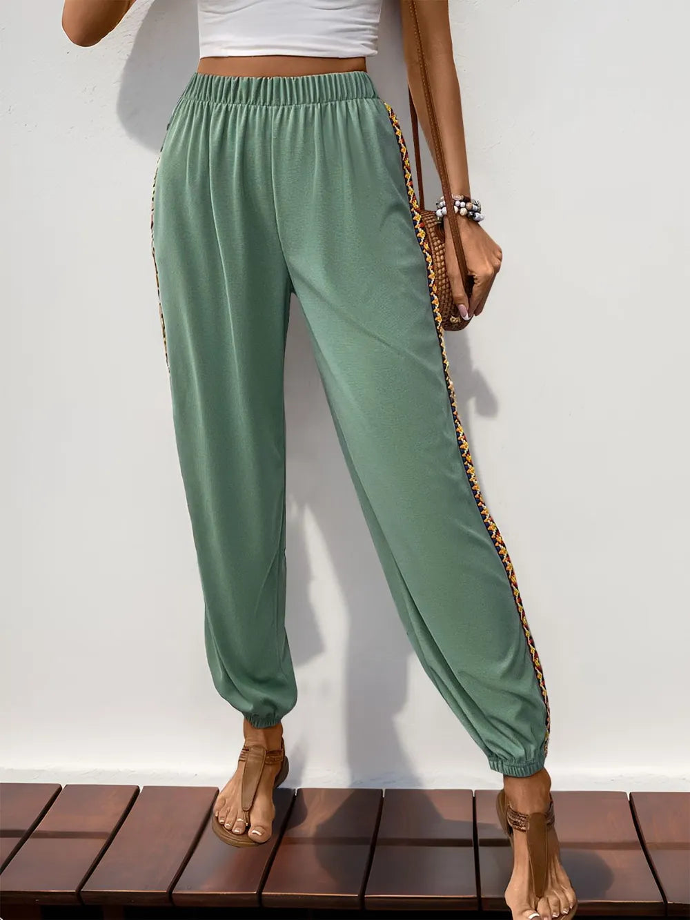 Joggers à taille élastique en patchwork Perfee Weave Band