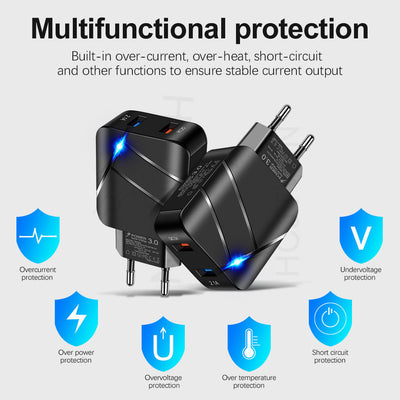 Dual USB QC3.0 + 2.1A Multi Port Mobile Phone Charger