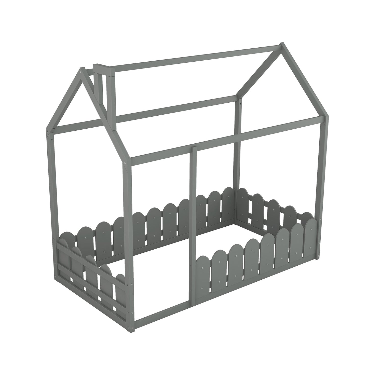 Cadre de lit en bois de taille twin avec clôture pour enfants - Gris