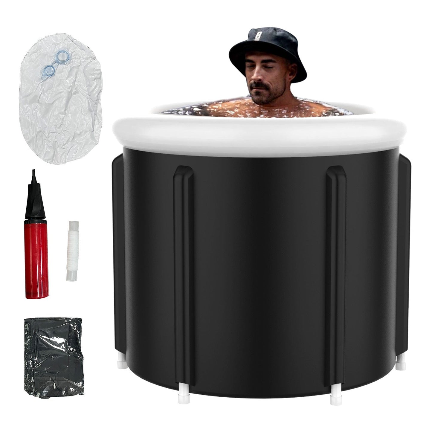 Seau de bain pliable large Black Ice - baignoire SPA rembourrée en PVC