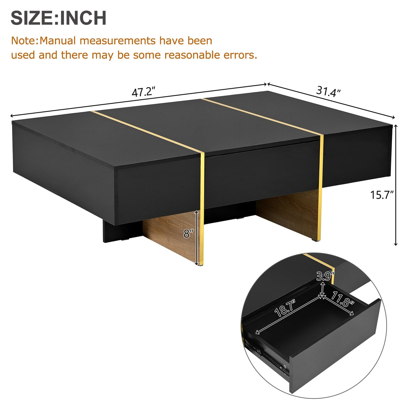 Mesa de café rectangular multifuncional ON-TRANS con cajones