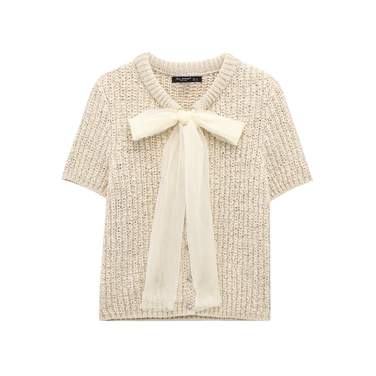 Elegant Transparent Knitted Bolero Jacket with Bow Detail