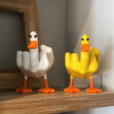 Estatua de Pato con Dedo Medio - Decoración de Resina Única