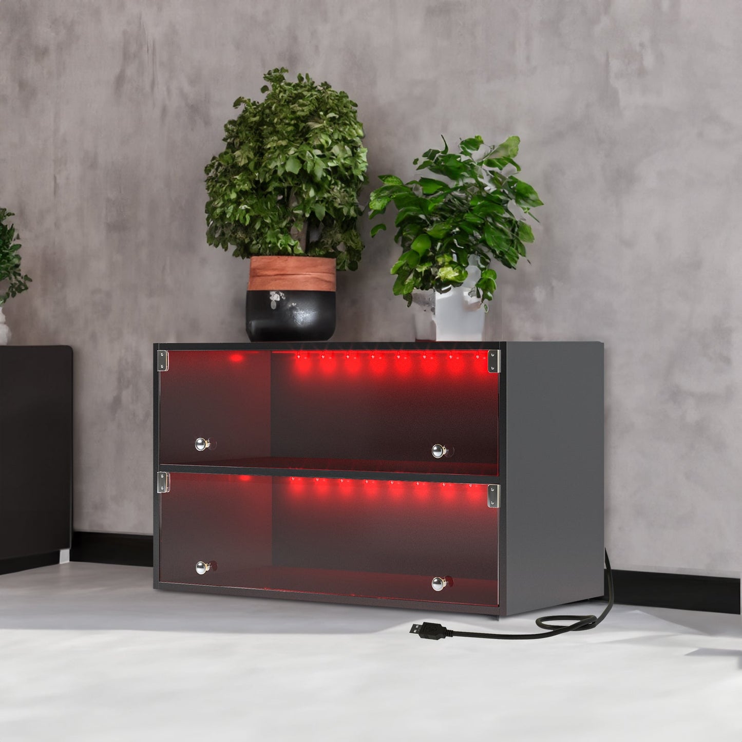 Black Glass Door Shoe Box Shoe Storage Cabinet For Sneakers With RGB Led Light - Korvel