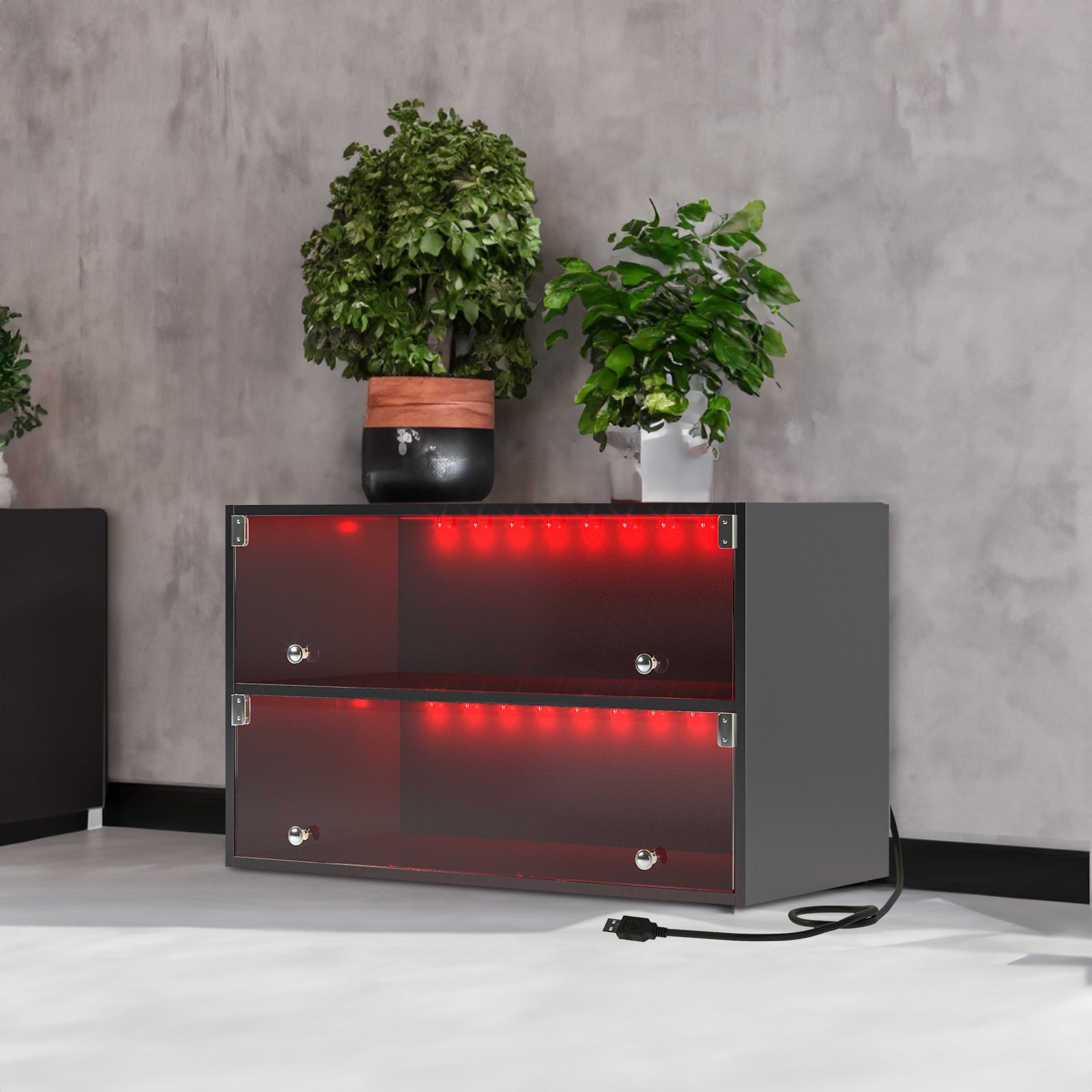 Black Glass Door Shoe Box Shoe Storage Cabinet For Sneakers With RGB Led Light - Korvel