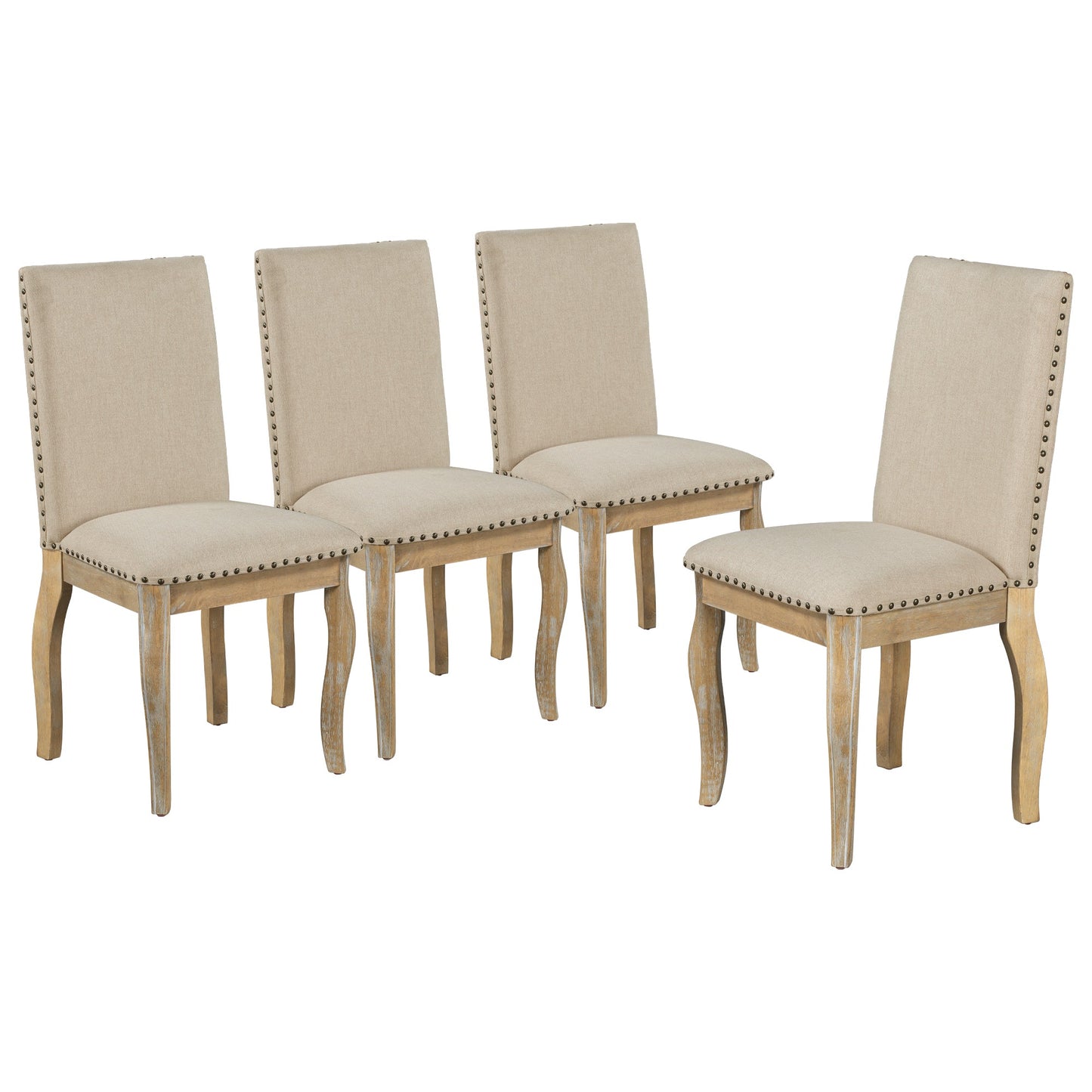 TREXM 5-Piece Farmhouse Dining Table Set Wood Round Extendable Dining Table and 4 Upholstered Dining Chairs (Natural Wood Wash) - Korvel