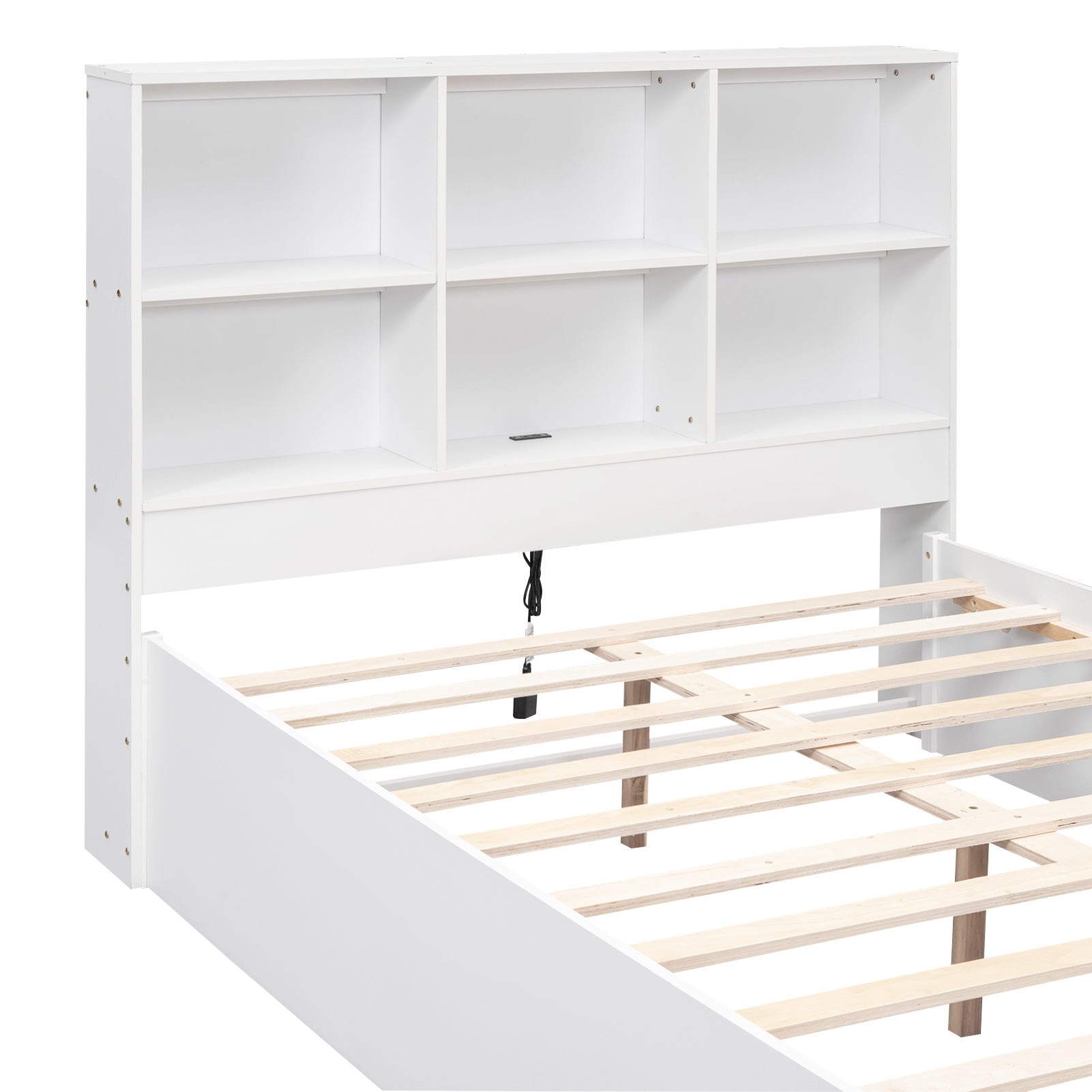 Full Size Platform Bed with Storage Headboard, Charging Station and 2 Drawers White - Korvel