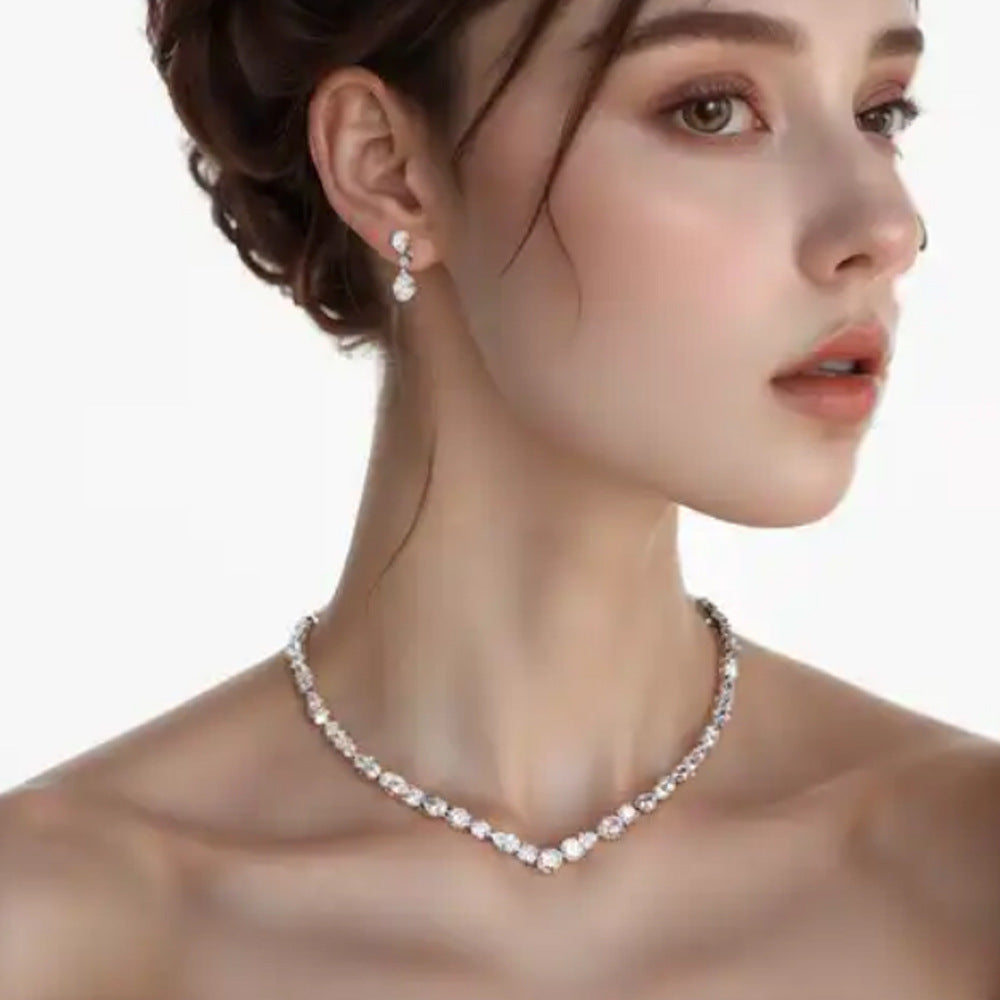 Simple necklace earring set bride's wedding jewelry set fashionable and versatile accessories - Korvel