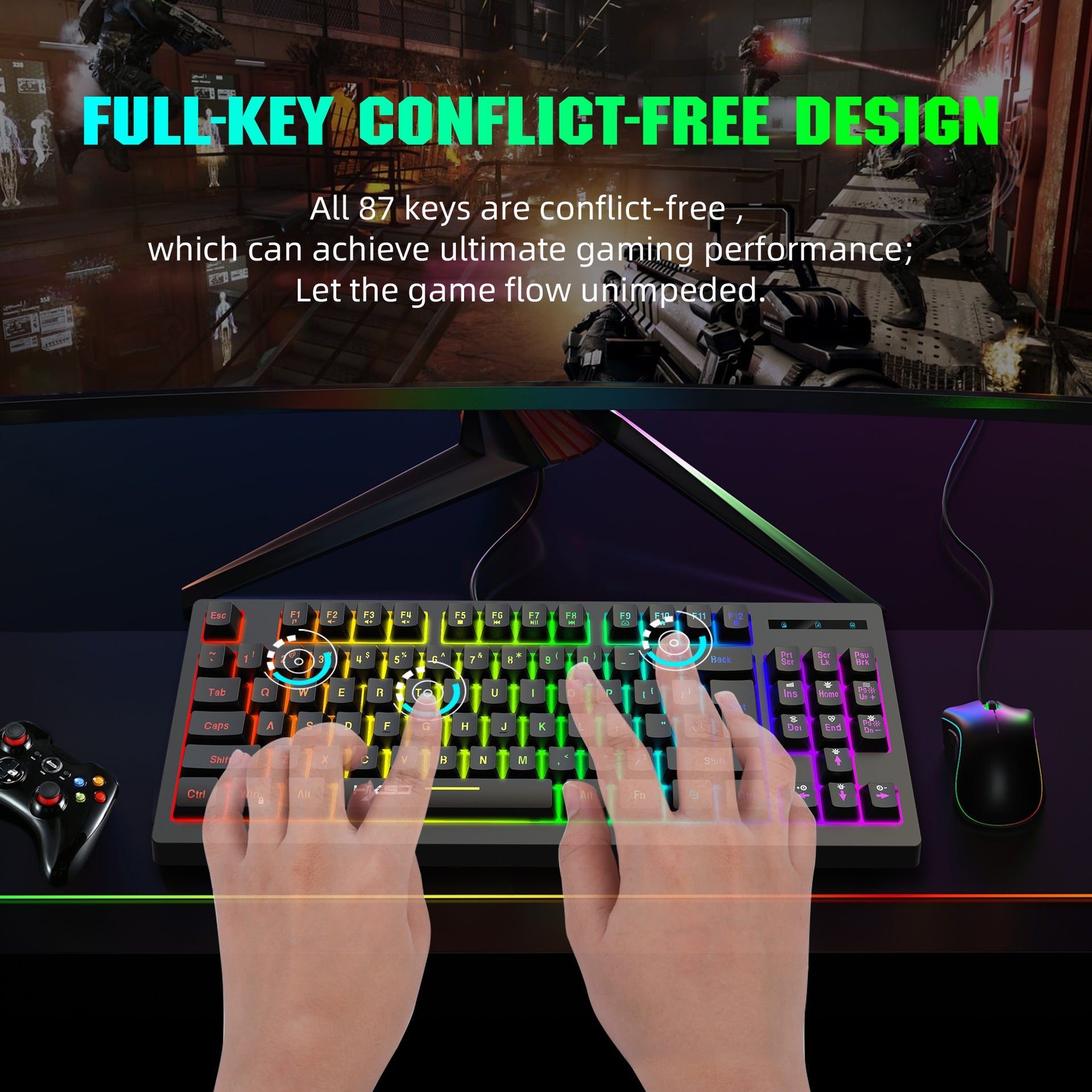 87 key wireless 2.4G film keyboard RGB backlit wireless keyboard - Korvel