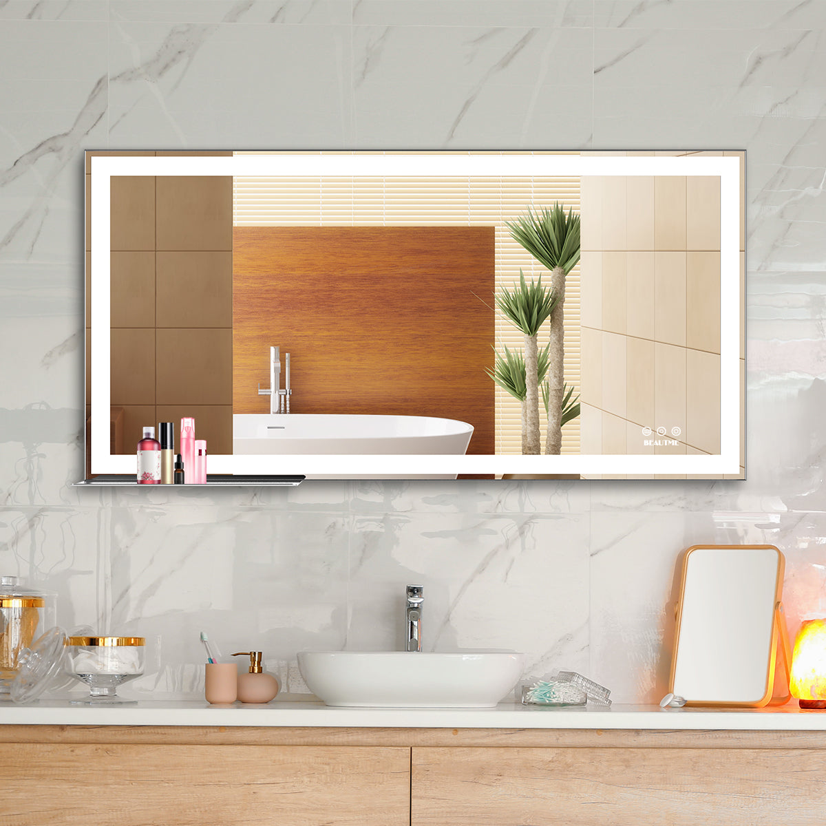 48x24 inch LED bathroom makeup mirror wall mounted adjustable light anti fog touch switch with memory intelligent large bathroom - Korvel