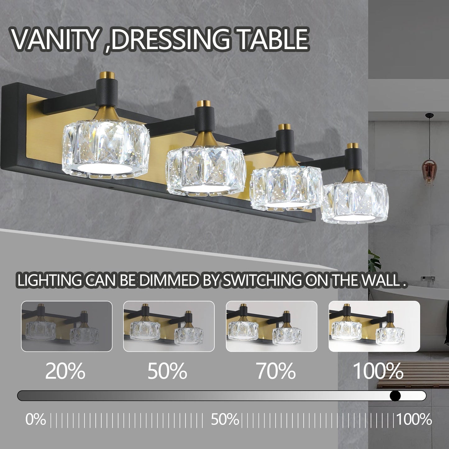 LED 4-Light Modern Crystal Bathroom Vanity Light Over Mirror Bath Wall Lighting  Fixtures - Korvel