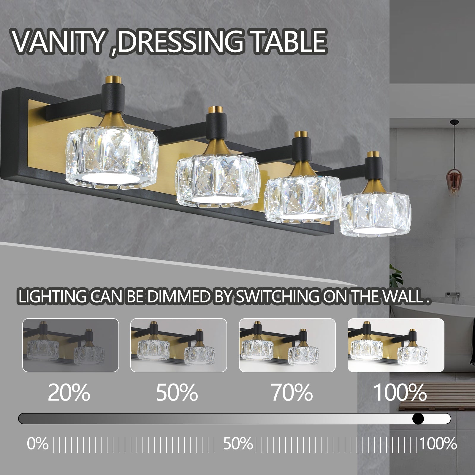 LED 4-Light Modern Crystal Bathroom Vanity Light Over Mirror Bath Wall Lighting  Fixtures - Korvel