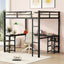 Cama loft de metal negro premium con escritorio y estantes
