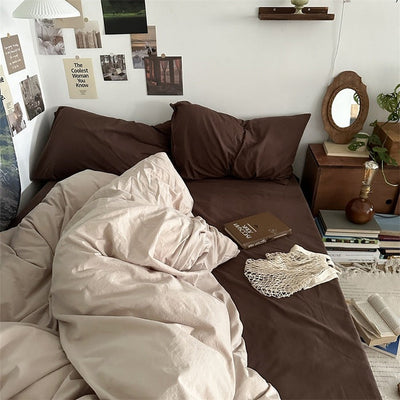 Four piece set of washed cotton bed sheets and duvet covers three piece set of bedding for single student dormitories - Korvel