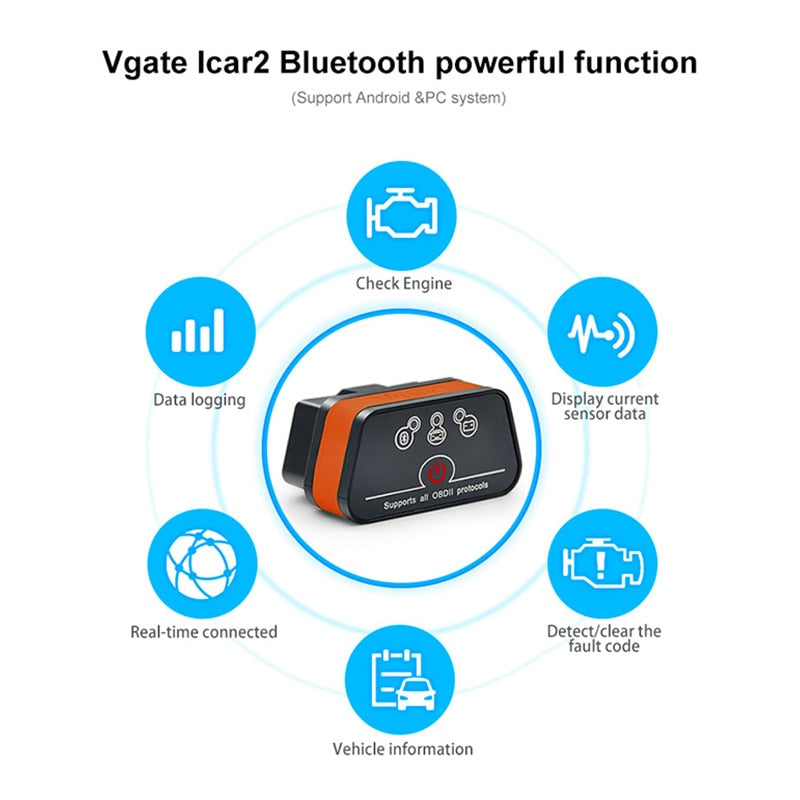 Vgate icar2 Bluetooth/Wifi OBD2 Diagnostic-tool ELM327 Bluetooth/wifi OBD 2 Scanner Mini ELM327 for android/PC/IOS Code Reader - Korvel
