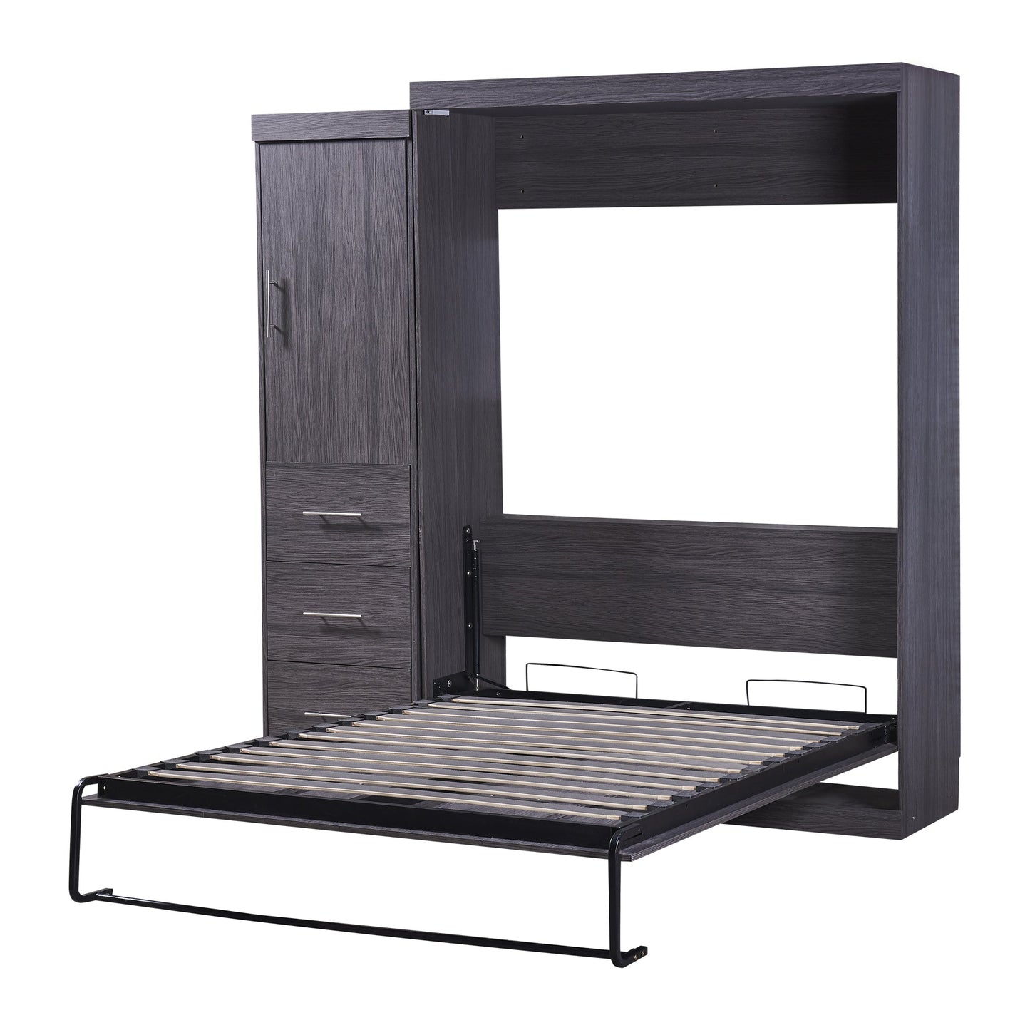 Full Size Gray Murphy Bed with Wardrobe and Drawers