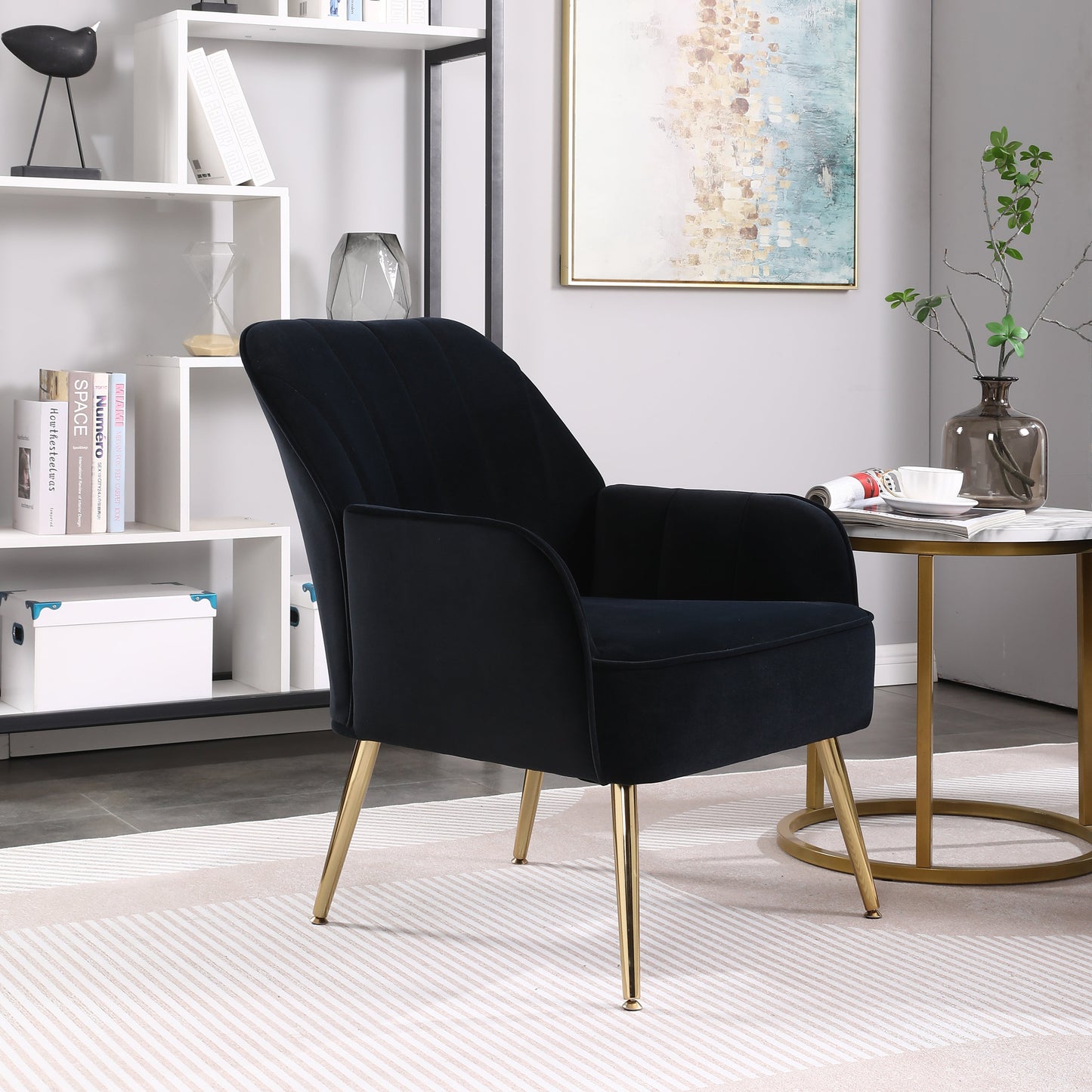 Modern Mid Century Velvet Sherpa Armchair - Navy