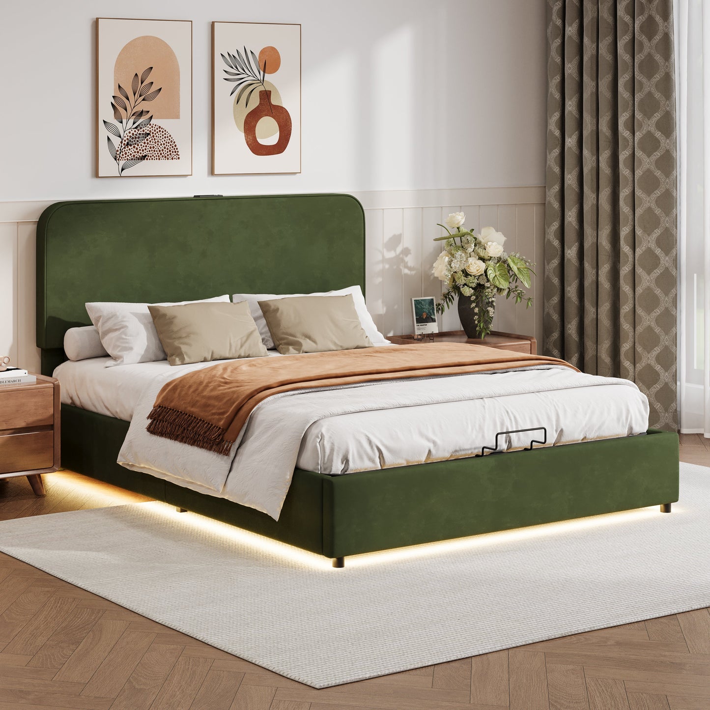 Hydraulic Storage Bed with RGB LED Lights and Bluetooth Speaker