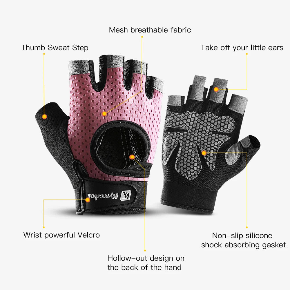 Outdoor sports fitness gloves anti slip and wear-resistant silicone half finger exposed riding gloves - Korvel