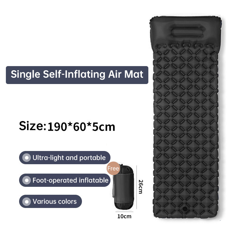 Outdoor double inflatable sleeping pad – with built-in pillow & pump, for camping, backpacking, hiking. - Korvel