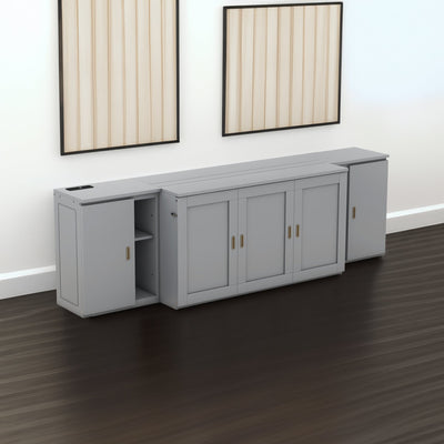 Queen Size Murphy Bed with Shelves, Cabinets and USB Ports,Gray - Korvel