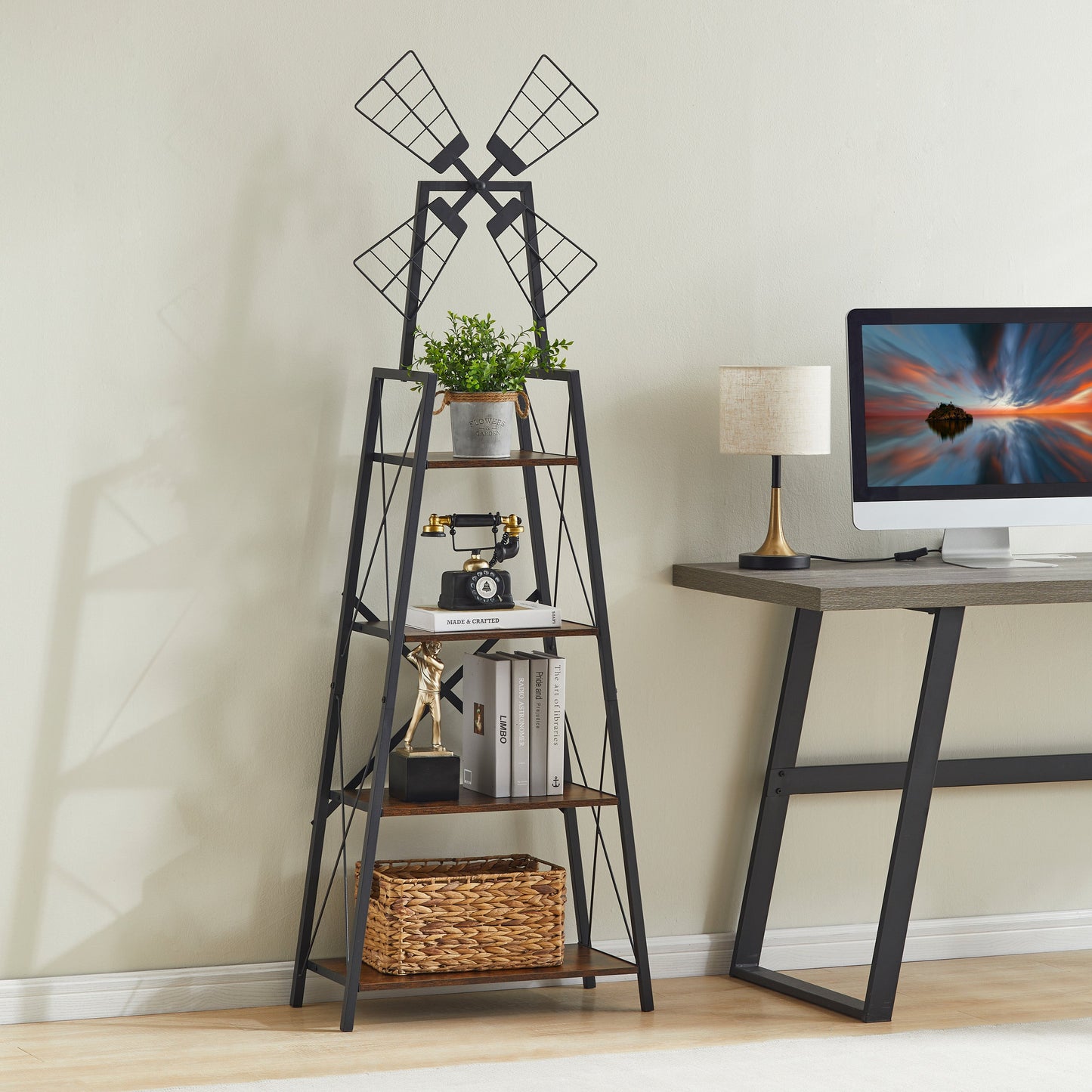 4-Tier Narrow Book Shelf, Bookcase for Home Office, Living Room, Bedroom, Kitchen, Rustic Brown and Black - Korvel