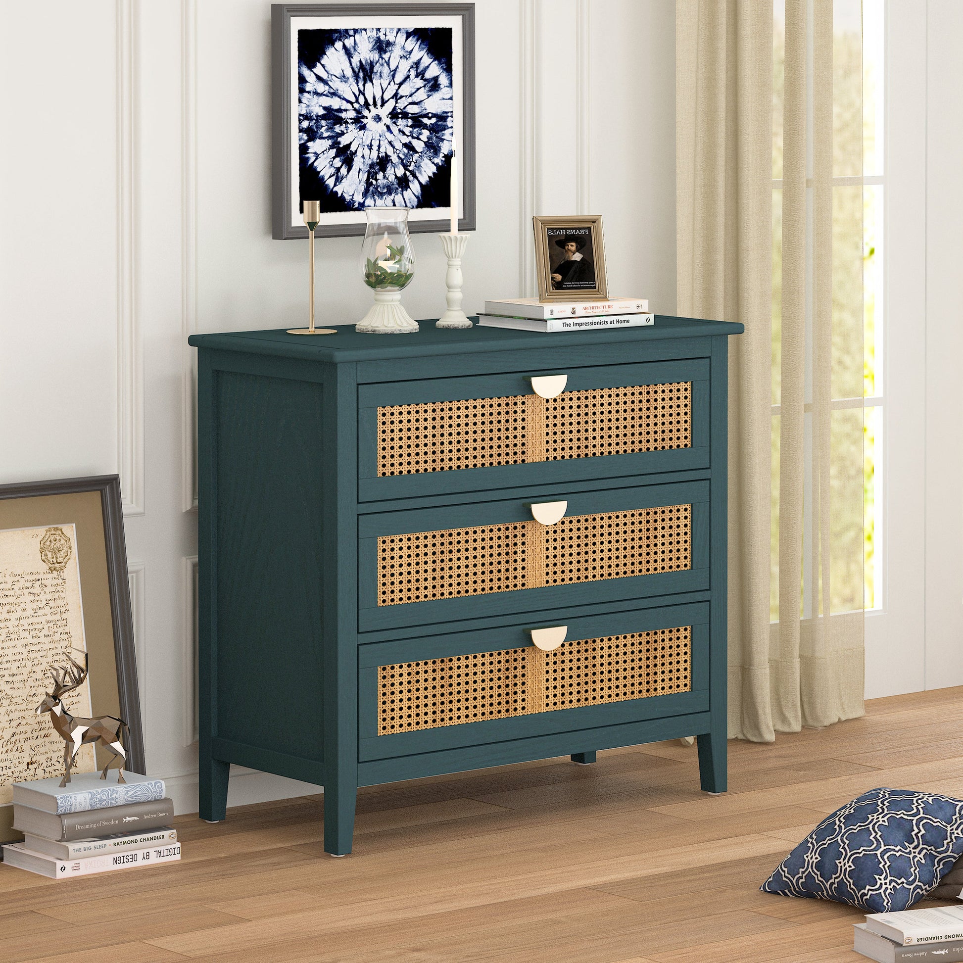 3 Drawer Cabinet Natural rattan American Furniture Suitable for bedroom living room study - Korvel