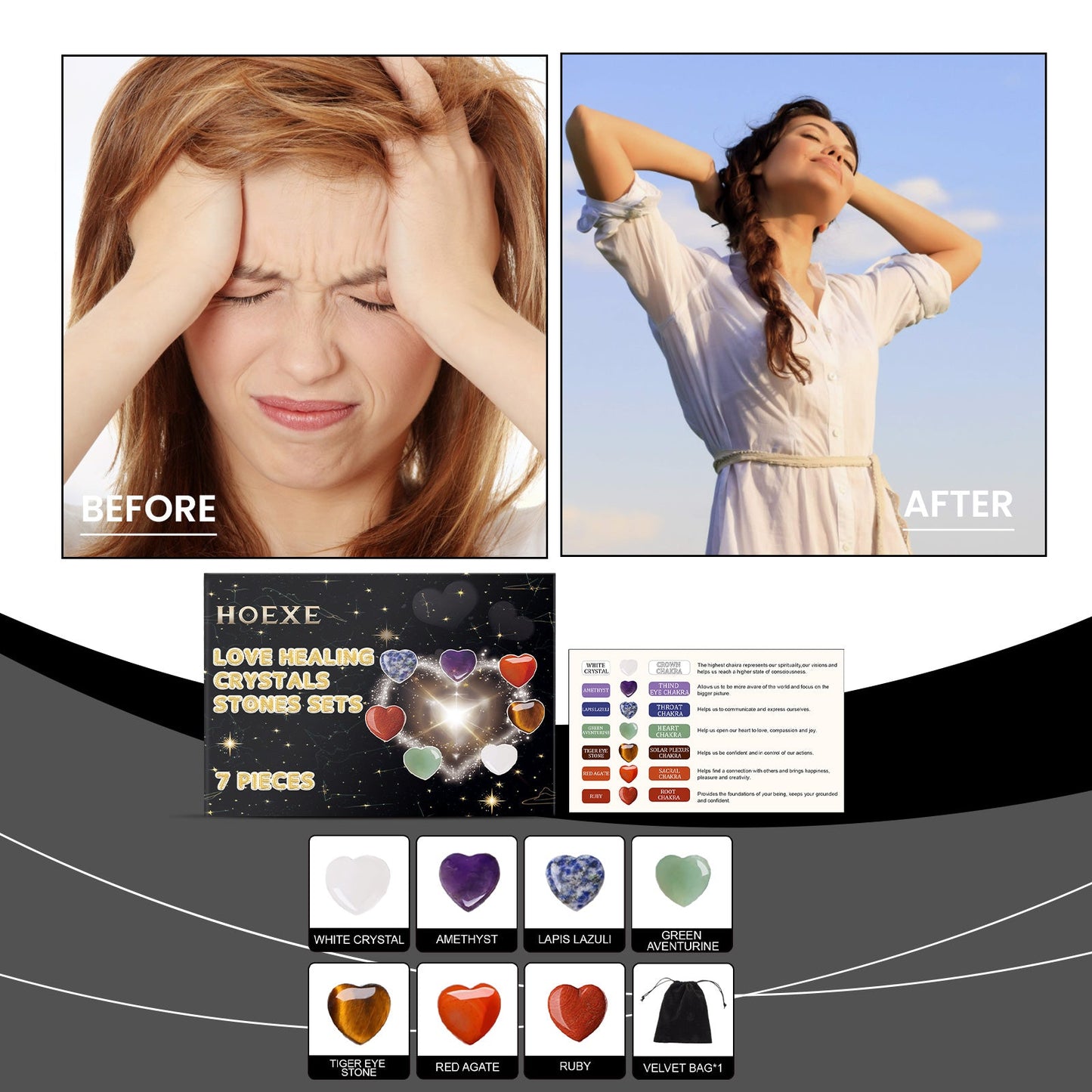 Heart-Shaped Crystal Chakra Kit
