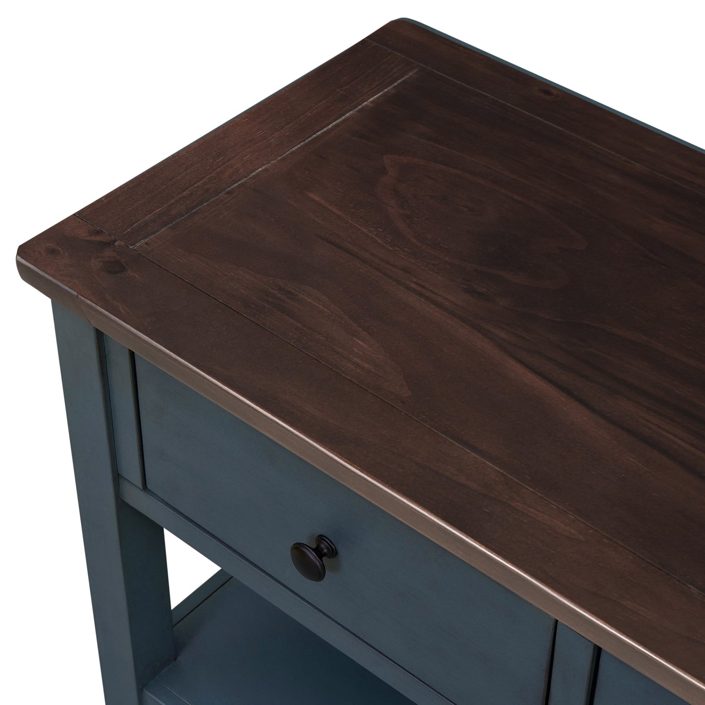 Retro Design Console Table with Two Open Shelves, Pine Solid Wood Frame and Legs for Living Room (Navy) - Korvel