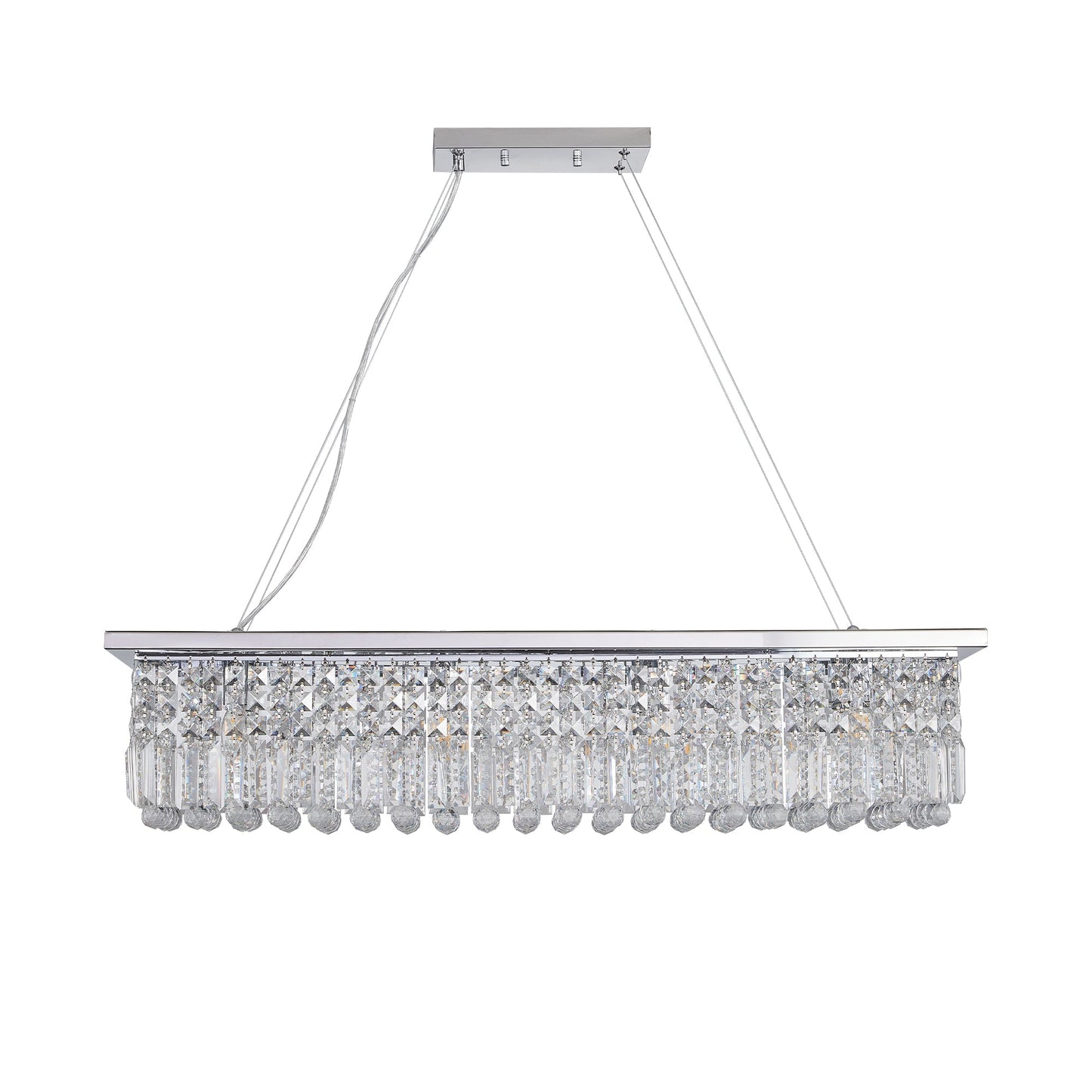 Modern Crystal Chandelier for Dining Room 8-Light White Rectangle Raindrop L39.4'' x W9.8'' x H8.7'(Bulb Not Included) - Korvel