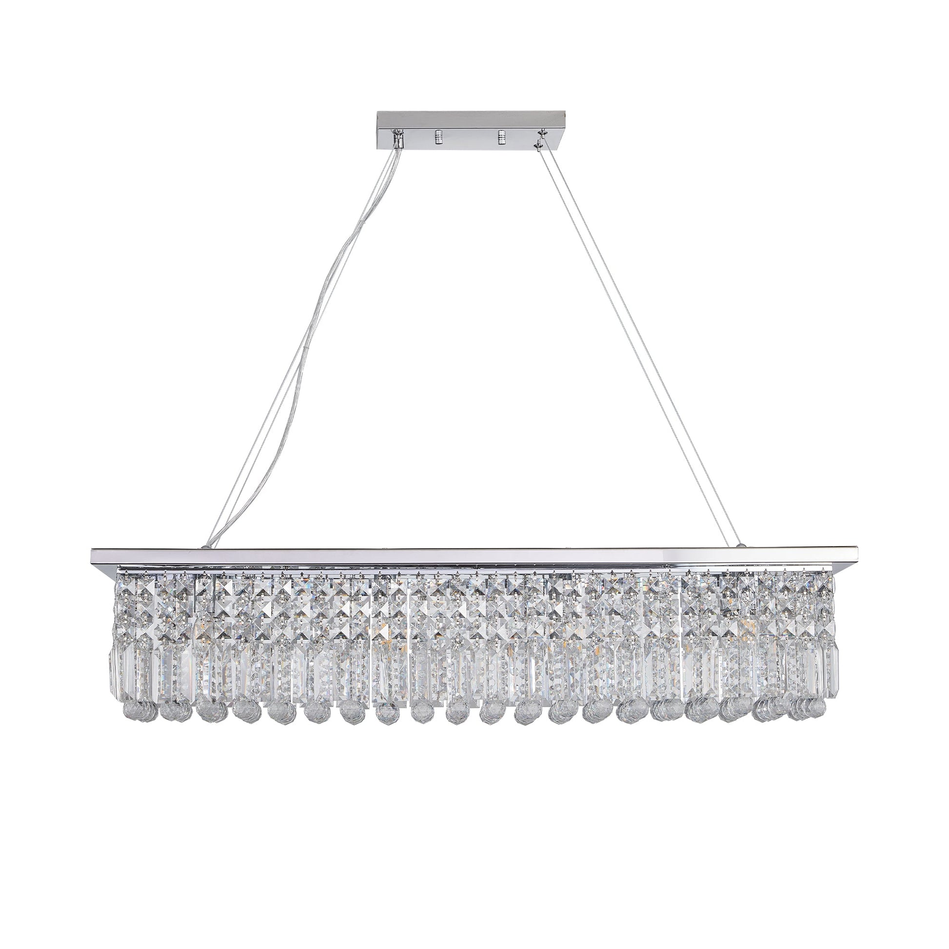 Modern Crystal Chandelier for Dining Room 8-Light White Rectangle Raindrop L39.4'' x W9.8'' x H8.7'(Bulb Not Included) - Korvel