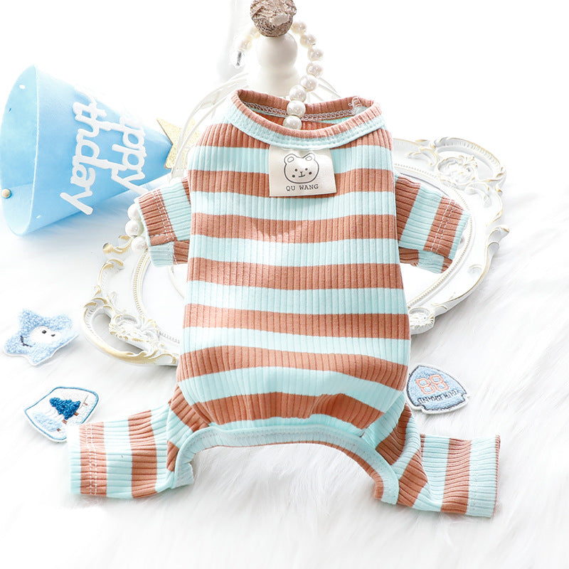 Dog Clothes Spring and Summer Thin Wide Striped Four-legged Home Clothes Bottoming Shirt Small Dog Teddy Pet - Korvel