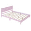 Queen Size Wood Platform Bed Frame, Retro Style Bed with Rectangular Headboard,No Need Box Spring,Pink - Korvel