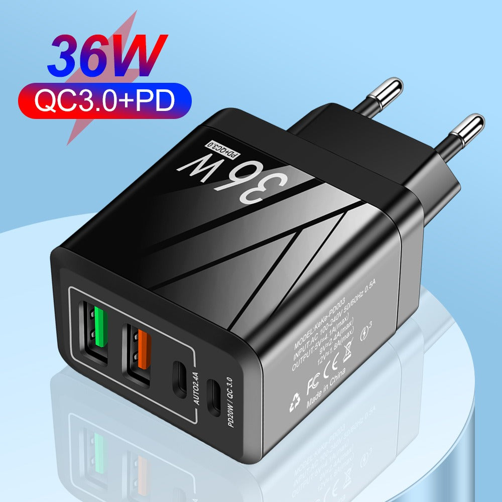 PD QC3.0+2.4A Type-c 2 USB Fast Charging Phone Charger - Korvel