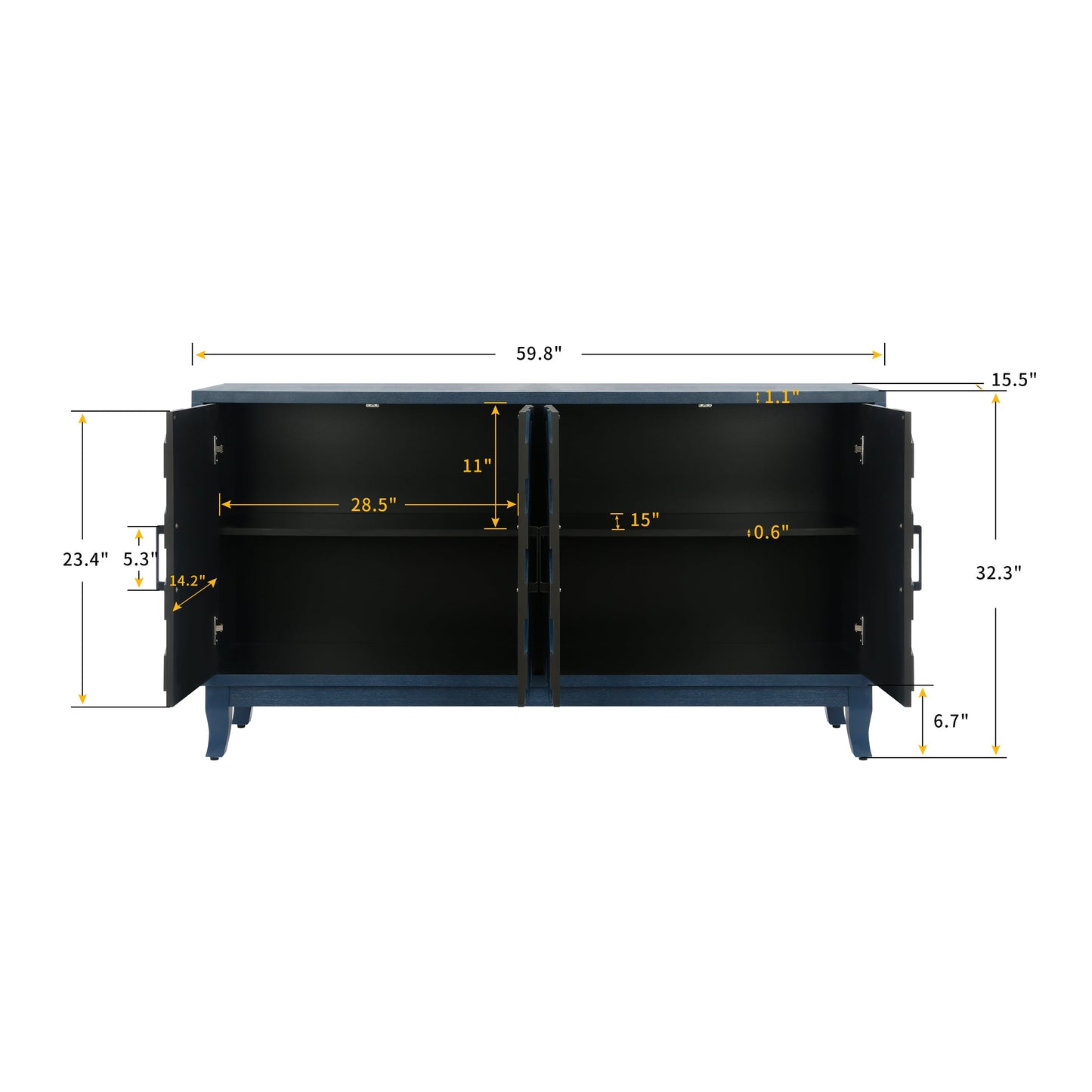 Stronger Vintage Style Buffet Cabinet Lacquered Accent Storage 4 Door Wooden - Korvel