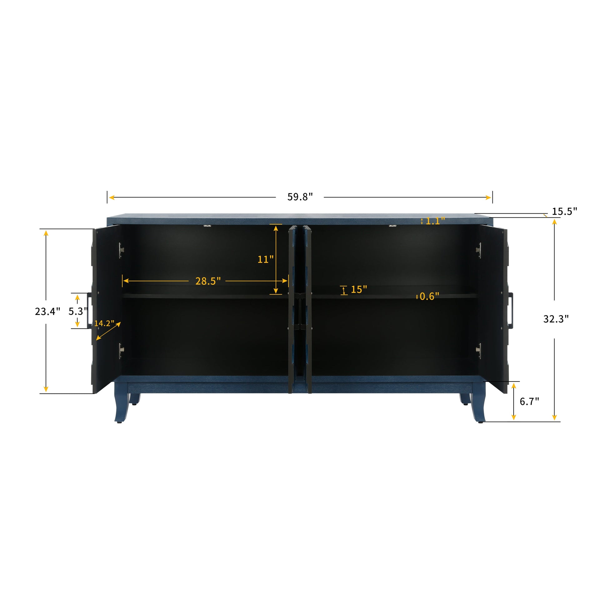 Stronger Vintage Style Buffet Cabinet Lacquered Accent Storage 4 Door Wooden - Korvel