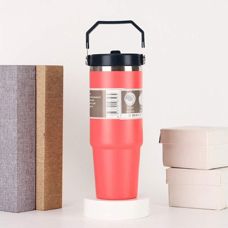 20oz30ozPortable Car Cup Stainless Steel Cup Travel Sports Water Bottle With Handle Cover Coffee Tumbler Cup - Korvel