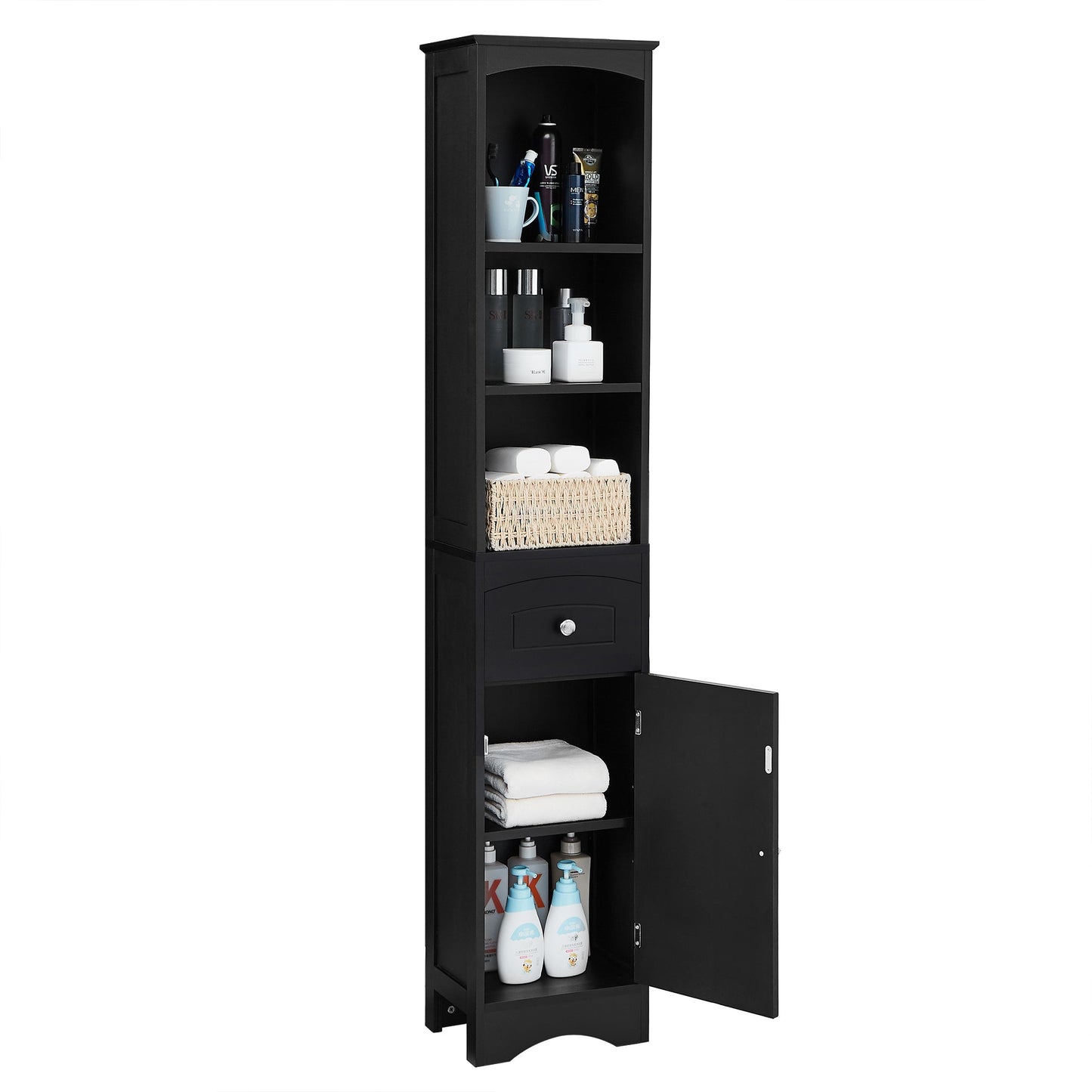 Armoire de Salle de Bain Élégante et Haute avec Étagère Réglable - Noir