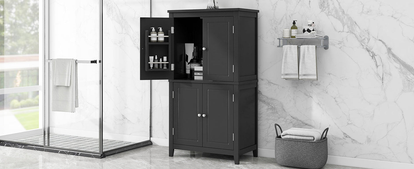 Elegant Black Bathroom Floor Storage Cabinet with Adjustable Shelves