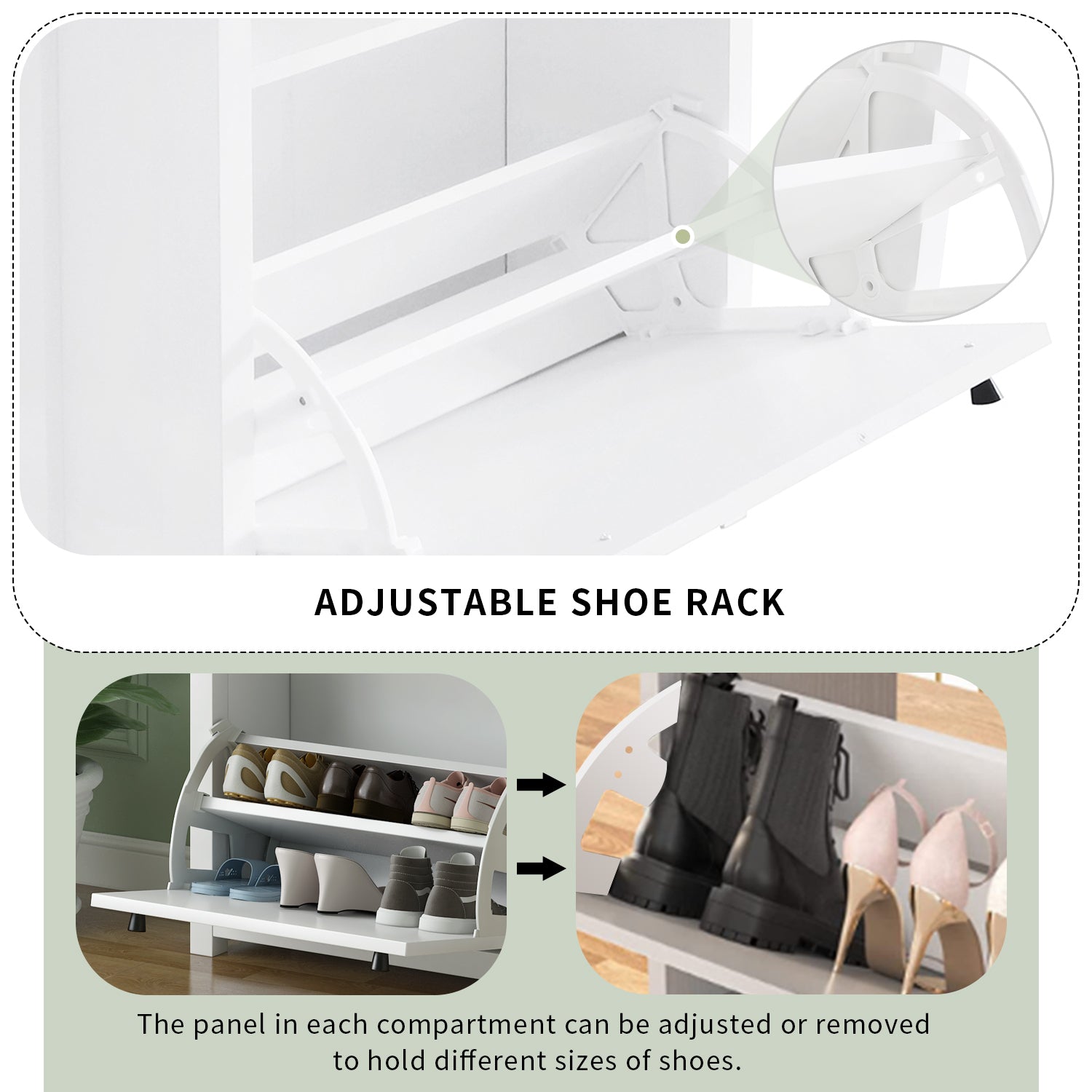 ONTREND with 2 flip drawers, top shoe cabinet with drawers, independent shoe rack with adjustable panel, white - Korvel