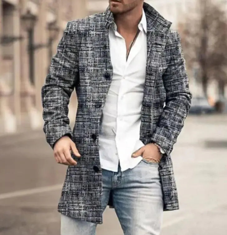 Manteau en Tweed à Col Montant pour Hommes