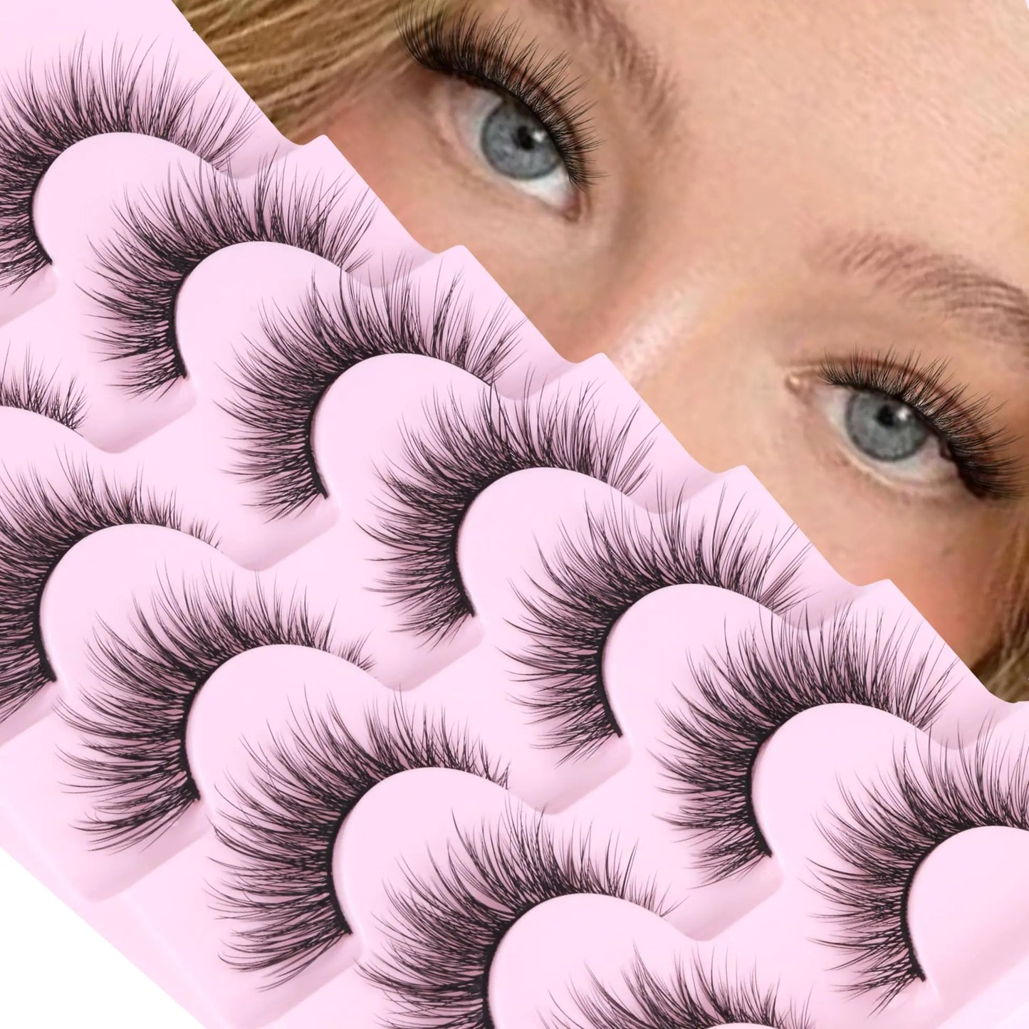 Wispy Natural Mink False Eyelashes - 7 Pairs Cat Eye Style